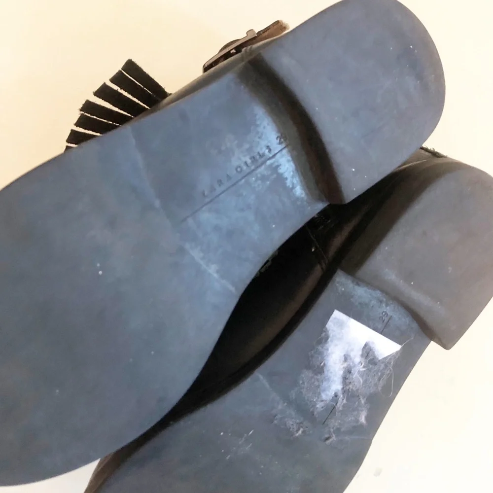 Zara girls black leather fringe ankle boots 11.5